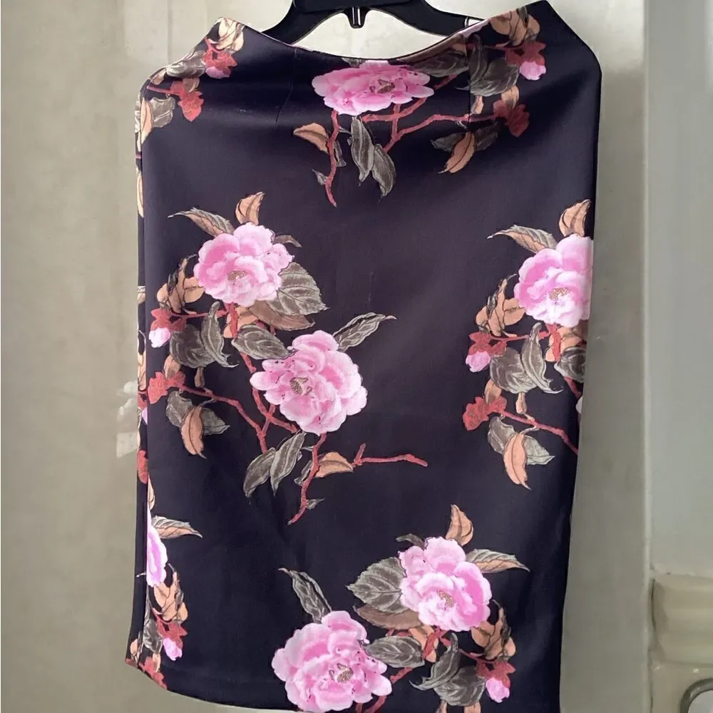 Philosophy pencil skirt XS stretch pastel floral pink, black